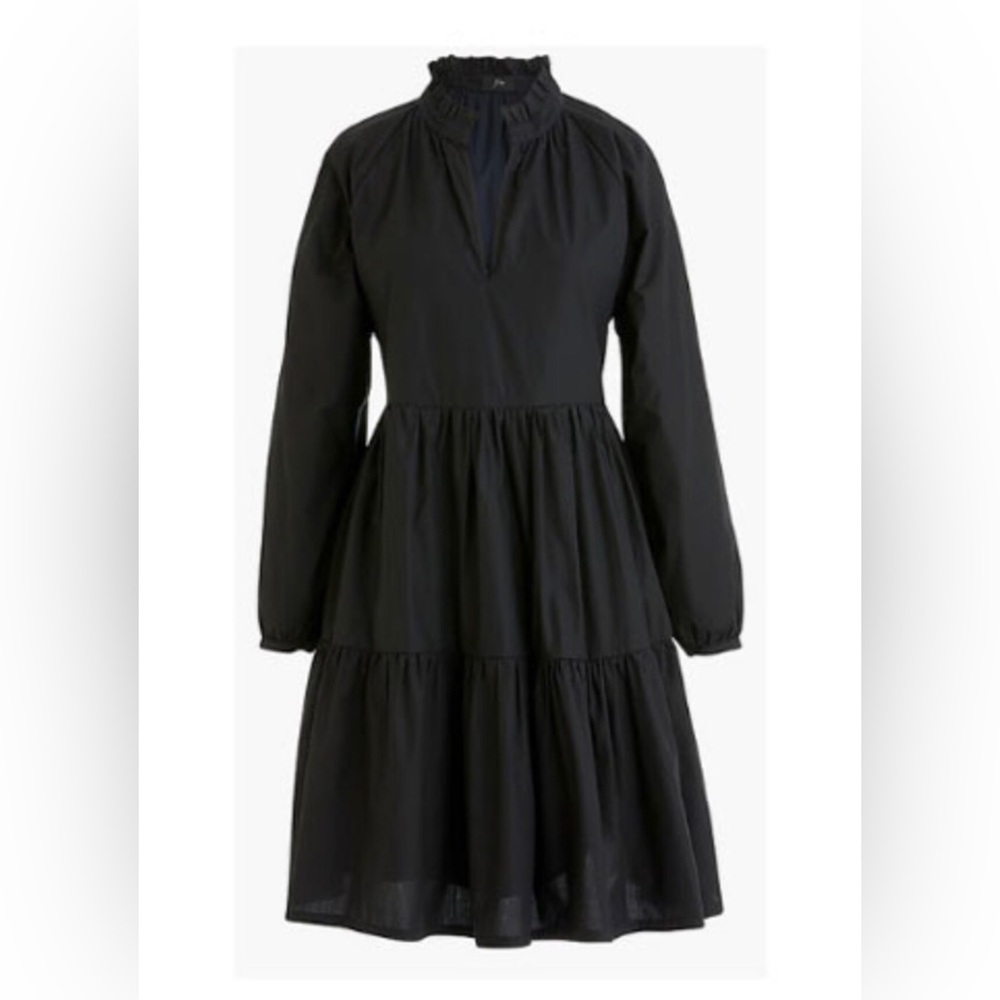 NWT J CREW Tiered Popover Cotton Poplin Dress Style L6060 Black Women’s XS